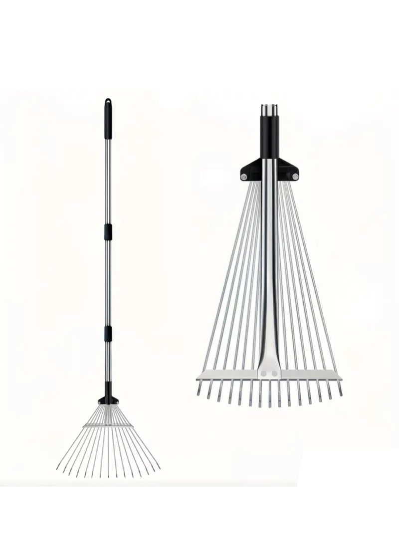 AL RAYAN Adjustable Metal Leaf Rake with Telescopic Handle - Expandable Steel Tine Garden Rake for Lawns, Yards, and Small Spaces - Image 2
