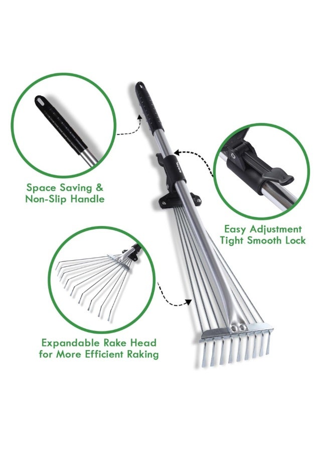 AL RAYAN Adjustable Metal Leaf Rake with Telescopic Handle - Expandable Steel Tine Garden Rake for Lawns, Yards, and Small Spaces - Image 3