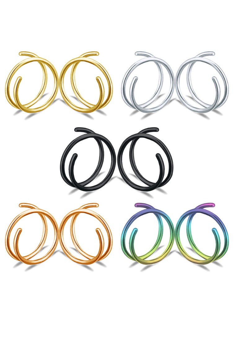 SOLARAE Double Nose Ring for Single Piercing Stainless Steel Left and Right Double Hoop Nose Ring Spiral Nose Hoops Dangling Nose Piercing Jewelry for Women Men 10PCS - Image 1