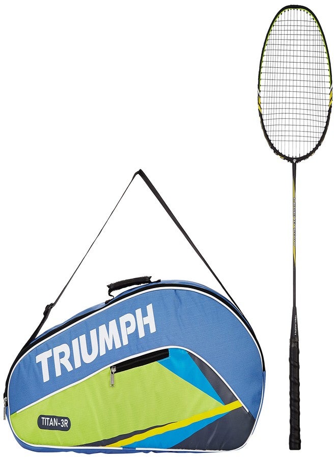 ترايامف مضرب تنس الريشة Triumph Legend-5000 قطعة واحدة خفيف الوزن مع حقيبة تنس الريشة Titan-3R ذات حجرة واحدة باللونين الأزرق السماوي والليموني - Image 2