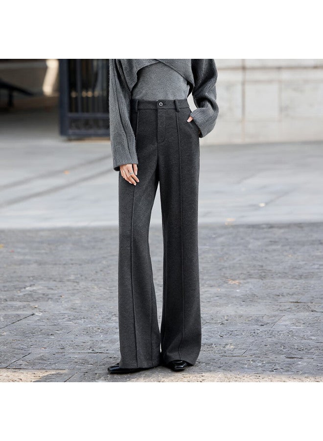 Fan Qin Wool Blend High Waist Flared Pants Autumn Winter Woolen Trousers Women's Dress Pants 353ke5258x Carbon Black M - Image 3