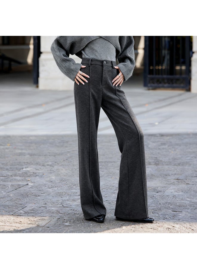 Fan Qin Wool Blend High Waist Flared Pants Autumn Winter Woolen Trousers Women's Dress Pants 353ke5258x Carbon Black M - Image 2