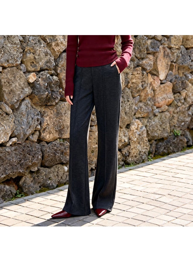 Fan Qin Wool Blend High Waist Flared Pants Autumn Winter Woolen Trousers Women's Dress Pants 353ke5258x Carbon Black M - Image 1