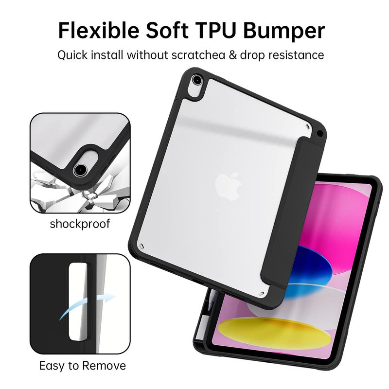 Moca iPad (A16) 11th Generation 11 Inch 2025 10th Generation Case 2022, iPad 10.9 Inch Case with Clear Transparent Back and TPU Shockproof Frame Cover (ipad 10th Gen 10.9 2022, Black) - Image 4