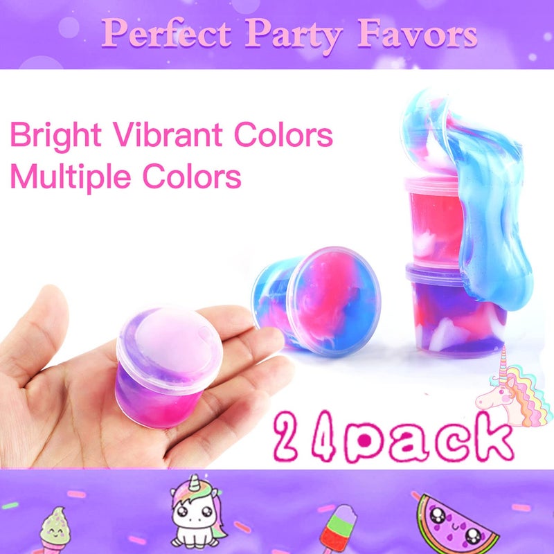 LPFEZRS 24 Pack Unicorn Galaxy Slime, Party Favor for Kids Girls & Boys, Adults, Non Sticky, Stress & Anxiety Relief, Wet, Super Soft Sludge Toy Easter Basket Filler - Image 3