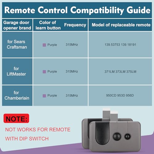 Cooouds 2 for Sears Craftsman Garage Door Remote 139.53753 53753 139.18191 HBW2028 371LM 373LM 375LM 950CD 953D 956D, Work with Purple Learn Button ONLY(2006-2013) - Image 3