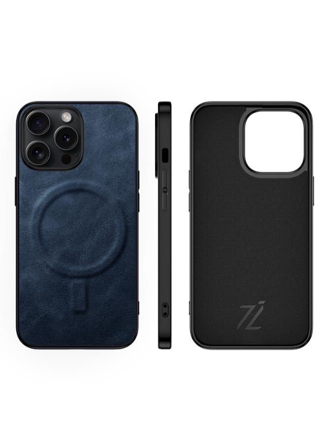 iPhone Magnetic Luxury Leather Case Designed for MagSafe Chargers for iPhone BY IZONE(iPhone 15 Pro Max, Blue)