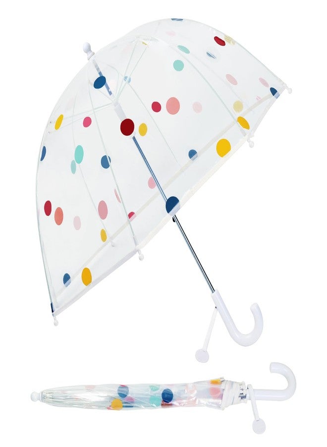 Decalsweet Kids Umbrella-Clear Dome Umbrella with Safety Opening-Lightweight Stick Umbrella for Girls,Dots White - Image 1