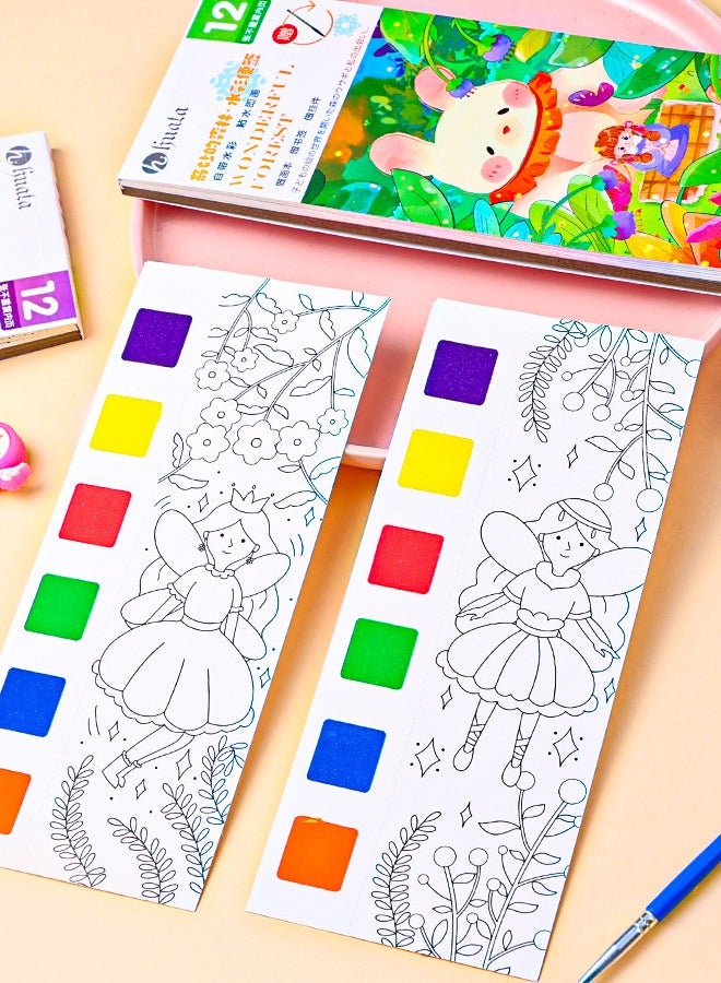 12 Page Flower Fairy Kid's Coloring Book With Brushes And Paint - Image 4