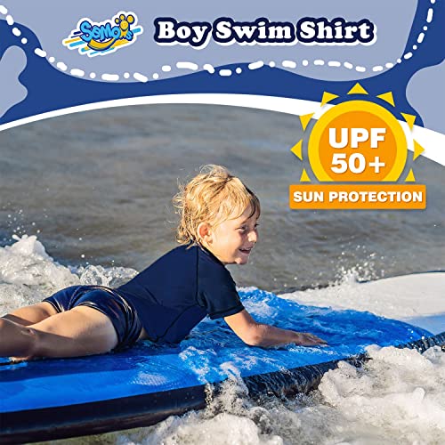 Semois Boys Rash Guard Short Sleeve, Navy Blue UPF 50+ Sun Protection Rashguard Slim Fit Swim Shirt Fishing Surf Quick Dry Cool Beach Clothes for Toddler Youth Kids Size 5-6 Years - Image 2