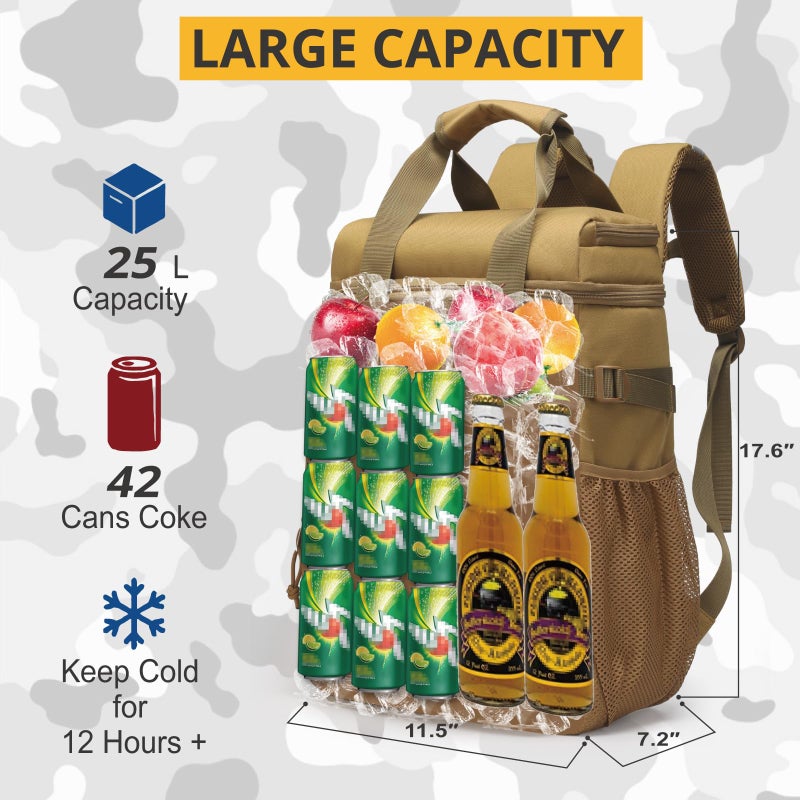ATRIPACK Tactical Backpack Cooler,Lunch Backpack for Men Work with Handleï¼ŒSoft Cooler Backpack Insulated Waterproof Leak Proofï¼ŒHeavy Ice Chest Backpack for Hiking Camping(Brown) - Image 4