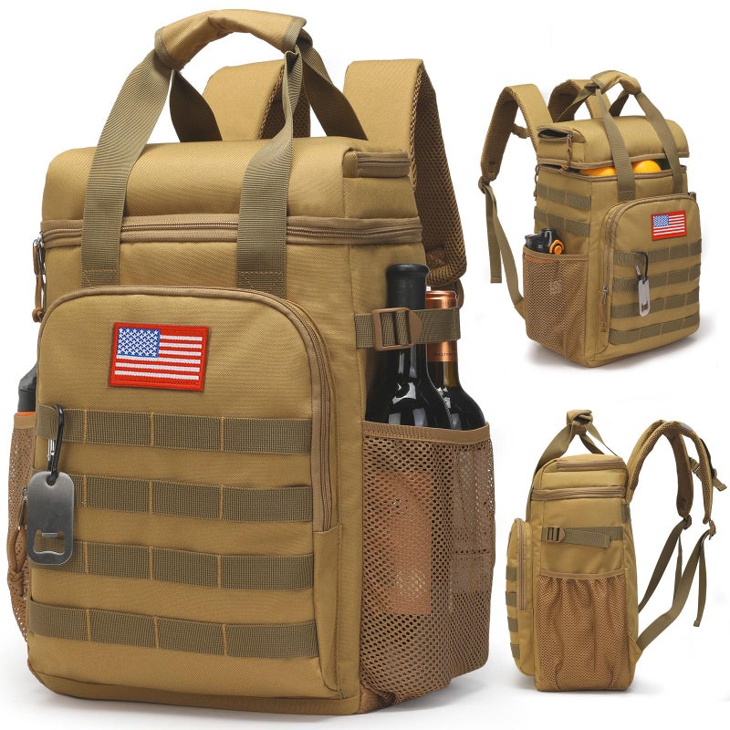 ATRIPACK Tactical Backpack Cooler,Lunch Backpack for Men Work with Handleï¼ŒSoft Cooler Backpack Insulated Waterproof Leak Proofï¼ŒHeavy Ice Chest Backpack for Hiking Camping(Brown) - Image 1