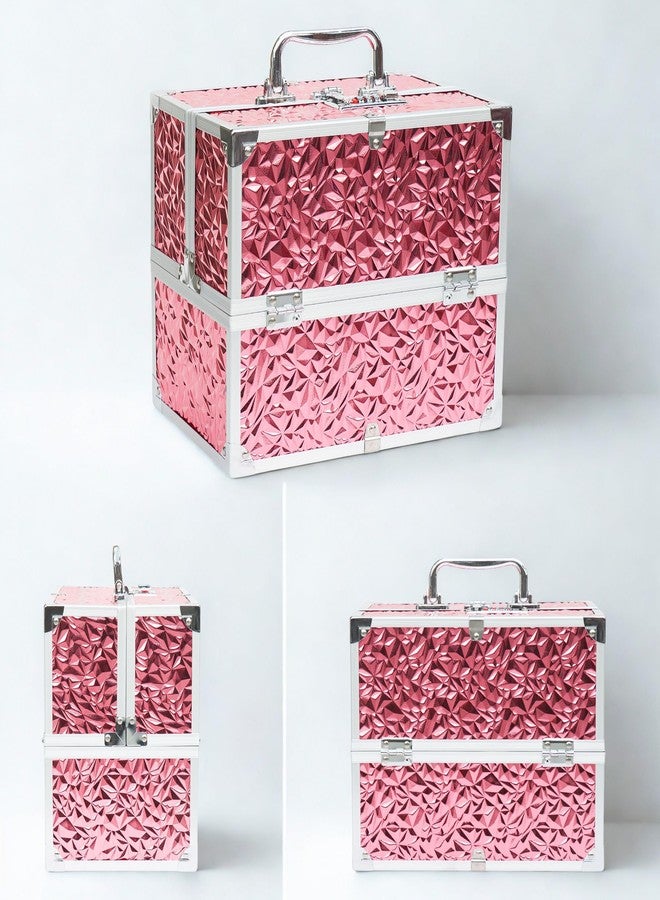 Adson Professional Makeup Box Cosmetics Case Jewelry Organiser Vanity Make Up Storage Box Beauty Train Case Lockable with Keys (Diamond Glow Pink) - Image 2