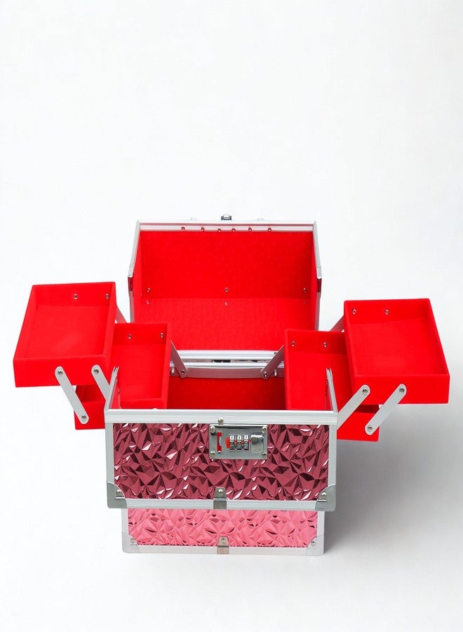 Adson Professional Makeup Box Cosmetics Case Jewelry Organiser Vanity Make Up Storage Box Beauty Train Case Lockable with Keys (Diamond Glow Pink) - Image 3