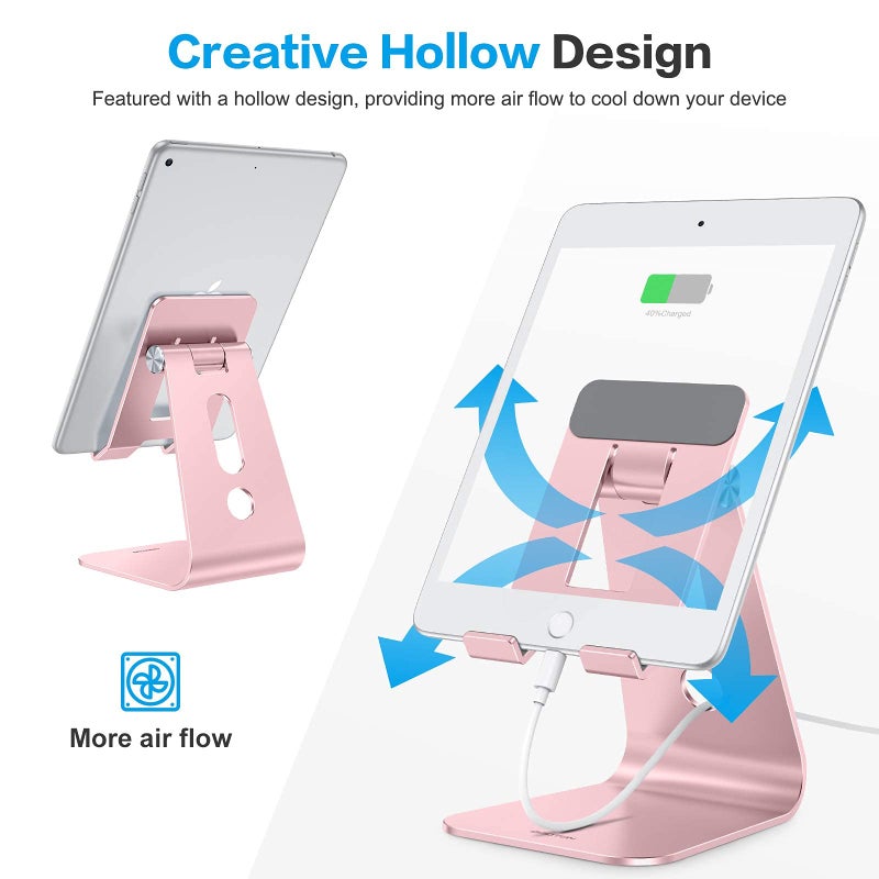 OMOTON Adjustable Tablet Stand for Desk, Upgraded Longer Arms for Greater Stability, T2 Tablet Holder with Hollow Design for Bigger Sized Phones and Tablets Such as iPad Pro/Air/Mini, Rose Gold - Image 5