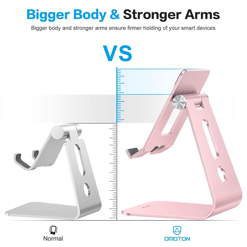 OMOTON Adjustable Tablet Stand for Desk, Upgraded Longer Arms for Greater Stability, T2 Tablet Holder with Hollow Design for Bigger Sized Phones and Tablets Such as iPad Pro/Air/Mini, Rose Gold - Image 3