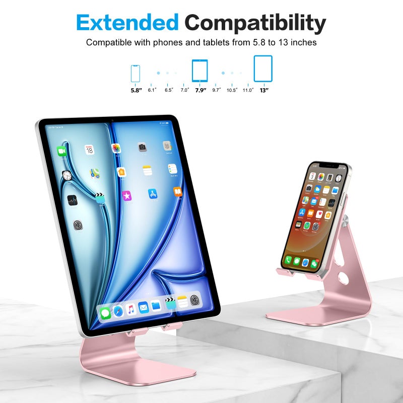 OMOTON Adjustable Tablet Stand for Desk, Upgraded Longer Arms for Greater Stability, T2 Tablet Holder with Hollow Design for Bigger Sized Phones and Tablets Such as iPad Pro/Air/Mini, Rose Gold - Image 2