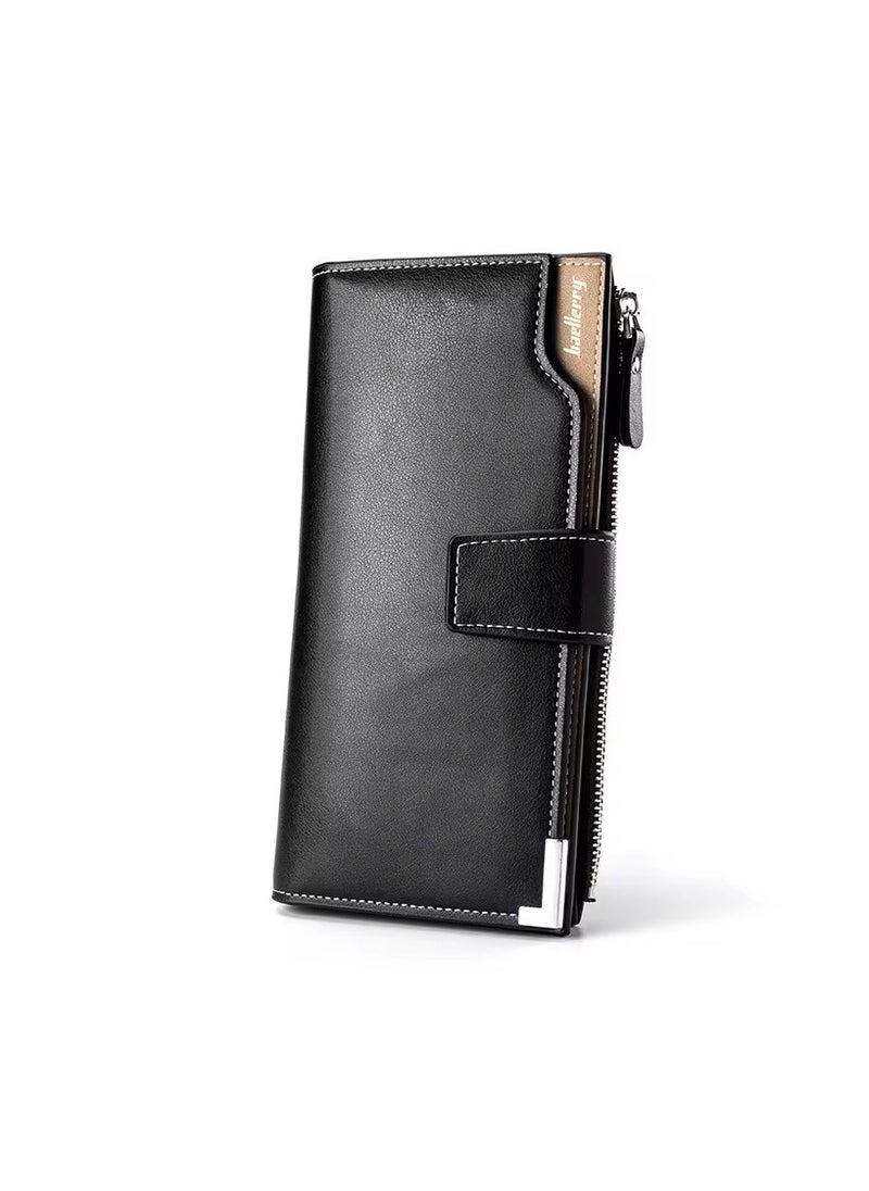 baellerry - Mens Wallet Long Travel Wallet Vintage Long Bifold Wallet Zipper Card Holders Coin Purse Leather Wallet - Image 1