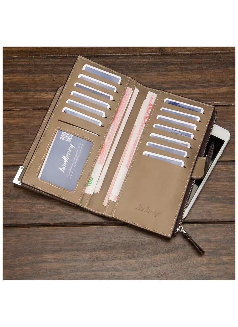 baellerry - Mens Wallet Long Travel Wallet Vintage Long Bifold Wallet Zipper Card Holders Coin Purse Leather Wallet - Image 1