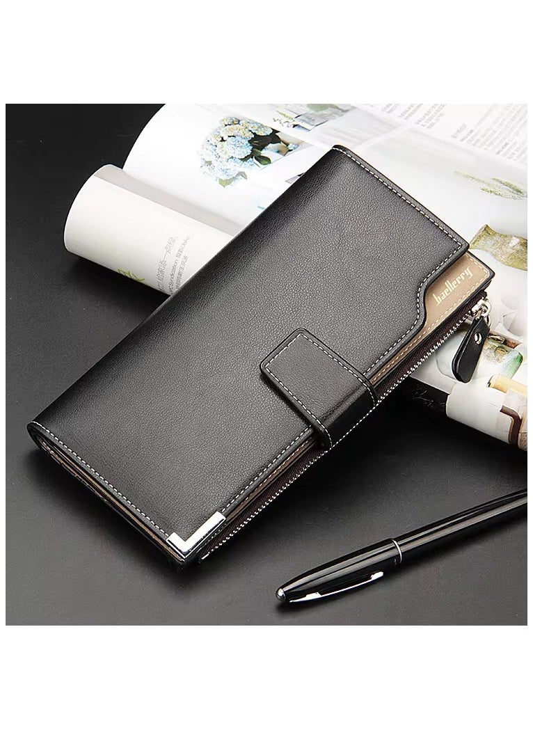 baellerry - Mens Wallet Long Travel Wallet Vintage Long Bifold Wallet Zipper Card Holders Coin Purse Leather Wallet - Image 1