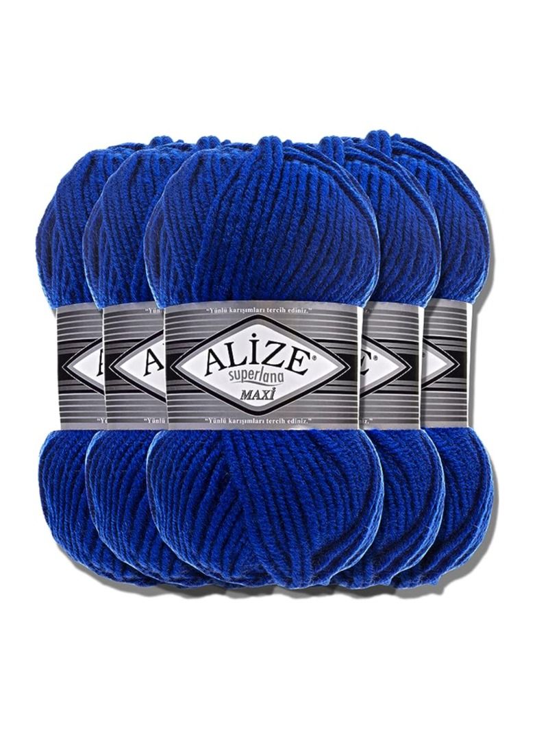خيوط اليزا ماكس غزل صوف تركي سوبر لانا ماكسي سادة عالية الجودة من القطن والاكريليك للحياكة اليدوية والكروشيه والملابس والسكارفات، 100 غرام ×5 زرق رويال، 141) - Image 1