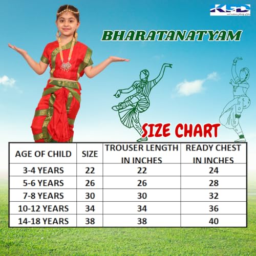 Kaku Fancy Dresses Bharatnatyam Dress For Kids With Jewellery Set For Dance Costume Outfit With Accessories - Red, 10-12 Years, Girl - Image 4