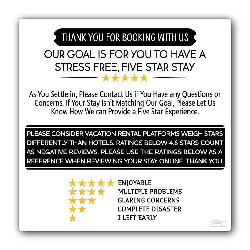 Brothers Bench White Black Airbnb Review Fridge Magnet VRBO Airbnb Essentials for Hosts Air bnb Supplies for Guests 55 x 55 Refrigerator Magnet with 2 Stickers 5 Star Rating Short Term Rental Review Magnet