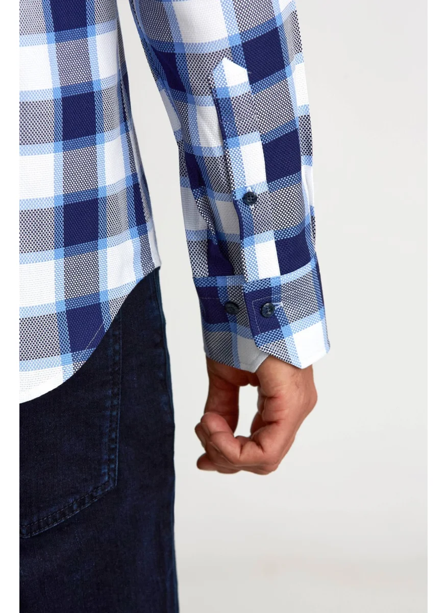 Bisse Sports ShirtRegular Fitu.collar Collar Plaid Blue GMEKS0122300221_D35