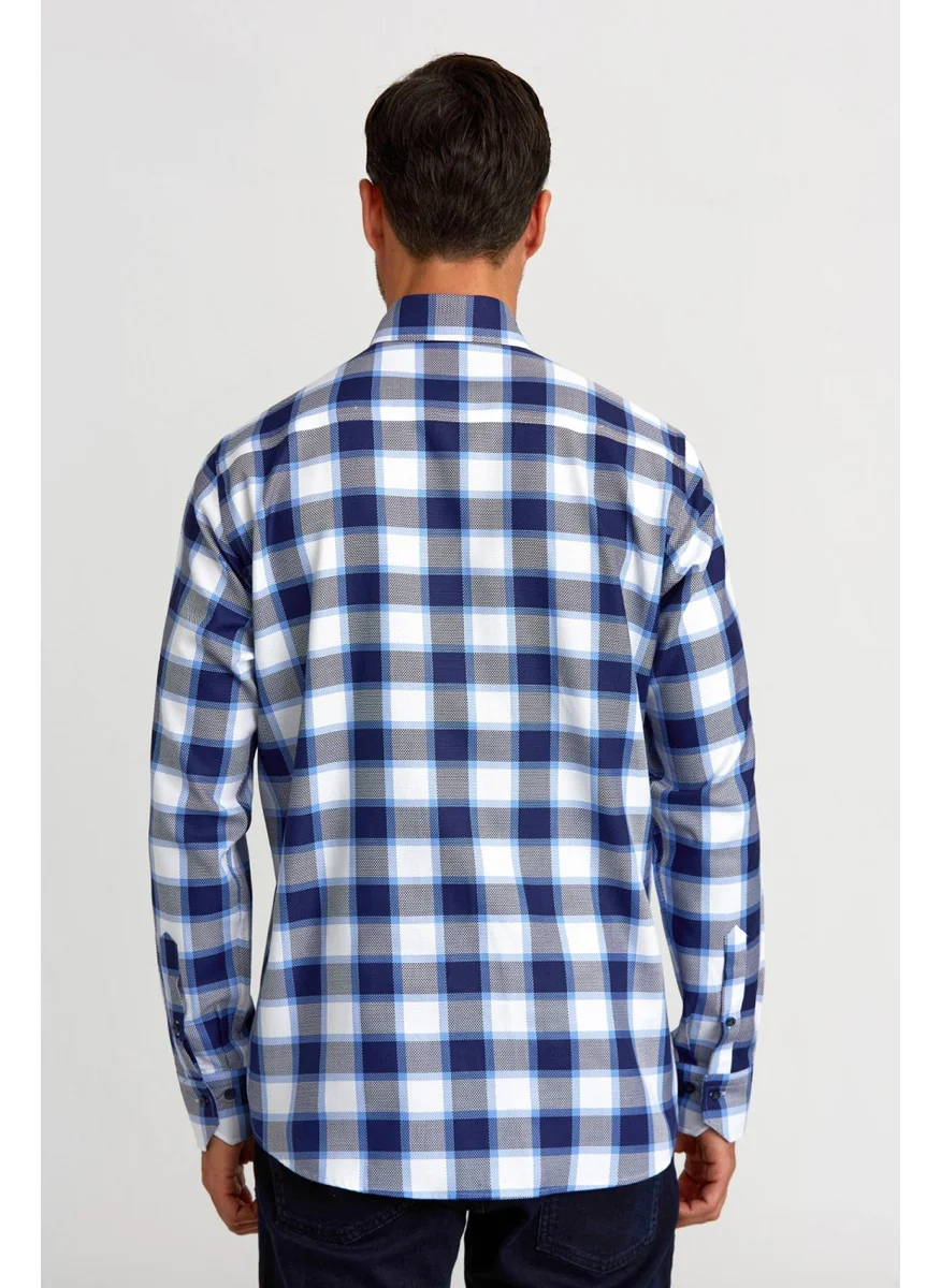 Bisse Sports ShirtRegular Fitu.collar Collar Plaid Blue GMEKS0122300221_D35