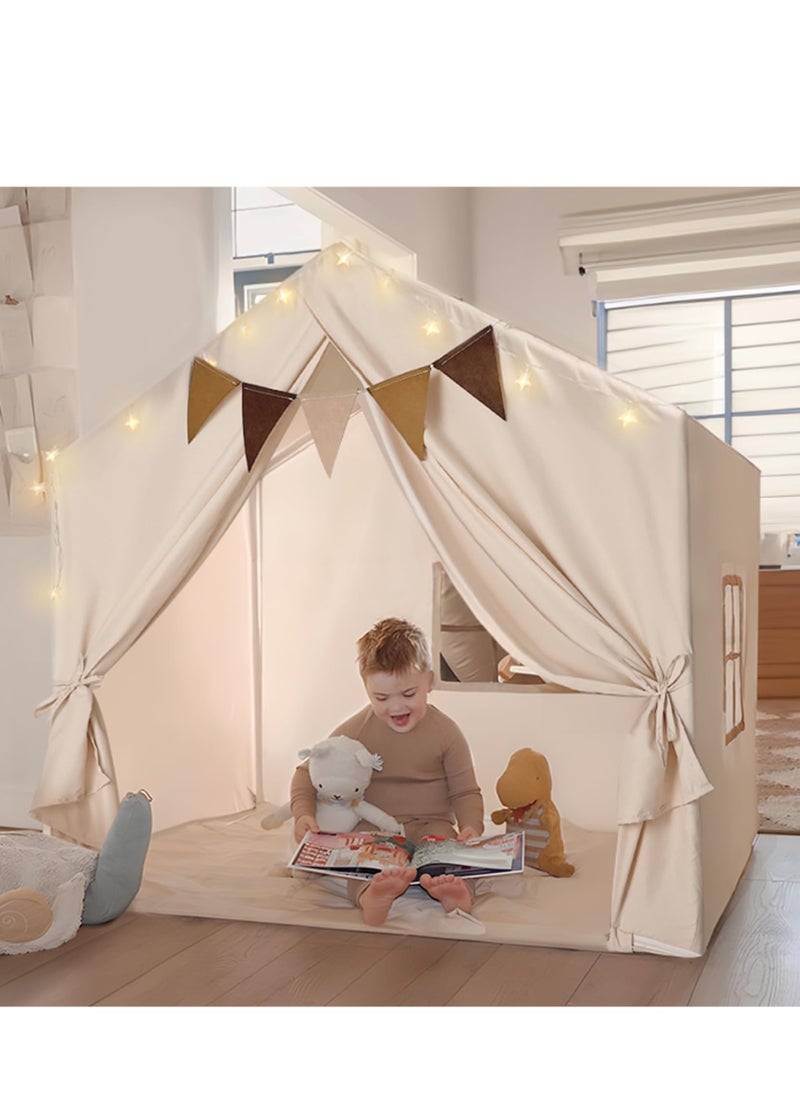 XICEN Kids Large Playhouse Play Tent with LED String Lights, Colorful Flags and Padded Mat, Boys Girls Castle Cottage, Indoors Outdoors Activity Center Reading Nook  - Image 2