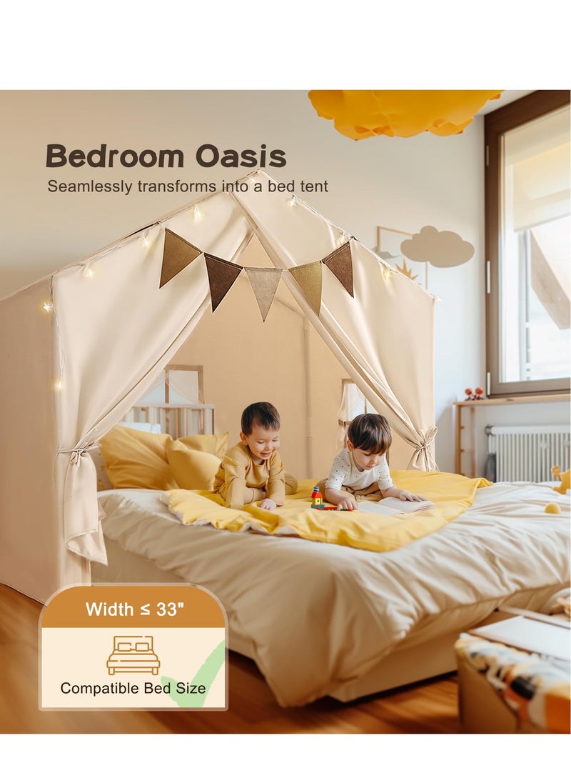 XICEN Kids Large Playhouse Play Tent with LED String Lights, Colorful Flags and Padded Mat, Boys Girls Castle Cottage, Indoors Outdoors Activity Center Reading Nook  - Image 3