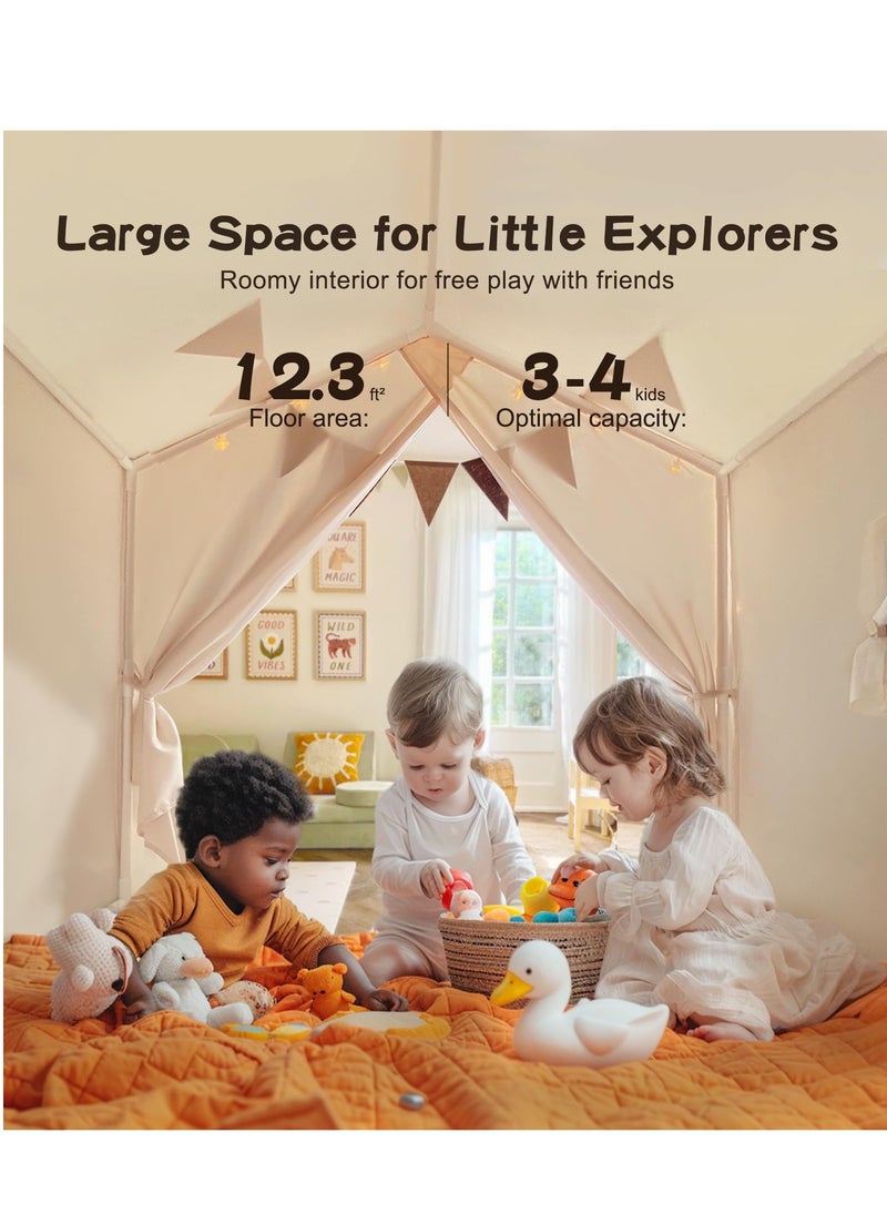 XICEN Kids Large Playhouse Play Tent with LED String Lights, Colorful Flags and Padded Mat, Boys Girls Castle Cottage, Indoors Outdoors Activity Center Reading Nook  - Image 4