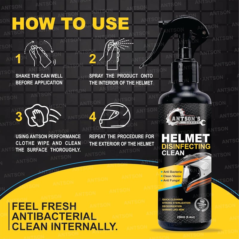 Antson Helmet Cleaner Spray 250 ML, Helmet Interior Cleaner, Anti-Bacterial Spray for Helmet, Visor Cleaner, Anti-Bacterial Formula Protects Hair Loss and fungal infections (250 ml) - Image 4