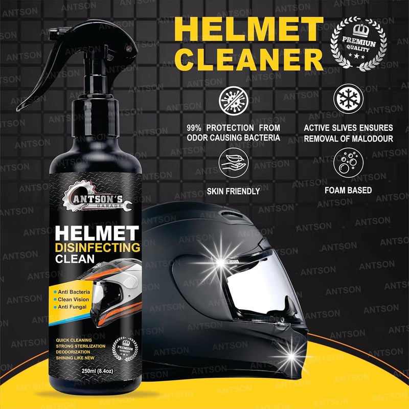 Antson Helmet Cleaner Spray 250 ML, Helmet Interior Cleaner, Anti-Bacterial Spray for Helmet, Visor Cleaner, Anti-Bacterial Formula Protects Hair Loss and fungal infections (250 ml) - Image 2