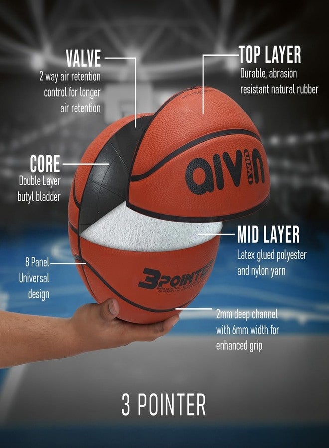 AIVIN كرة سلة Aivin 3 Pointer، كرة سلة مطاطية مصبوبة، للمباريات والتدريبات، كرة خارجية متينة للتدريب، مناسبة لجميع الأسطح، 8 ألواح، مصنوعة من المطاط (أحمر)، مقاس 7 - Image 2