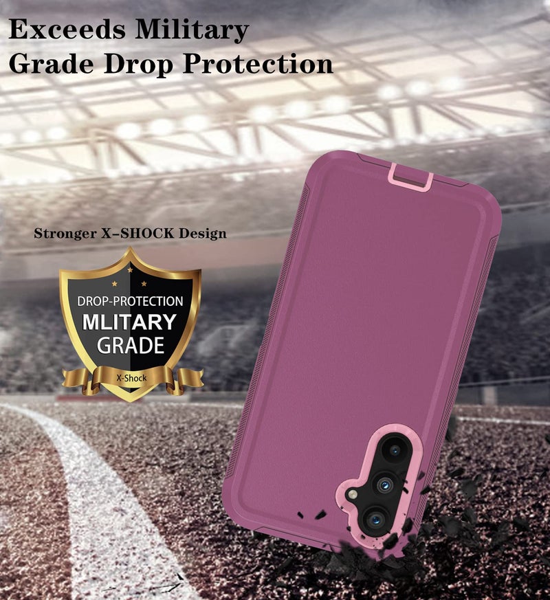 Qinmay Phone Case for Samsung Galaxy A54 5G Case with HD Screen Protector, Heavy Duty Shockproof & Dropproof 3-Layer Cover Phone Case for Galaxy A54 (WineRed Pink) - Image 4