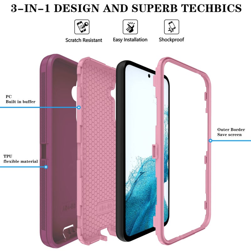 Qinmay Phone Case for Samsung Galaxy A54 5G Case with HD Screen Protector, Heavy Duty Shockproof & Dropproof 3-Layer Cover Phone Case for Galaxy A54 (WineRed Pink) - Image 3