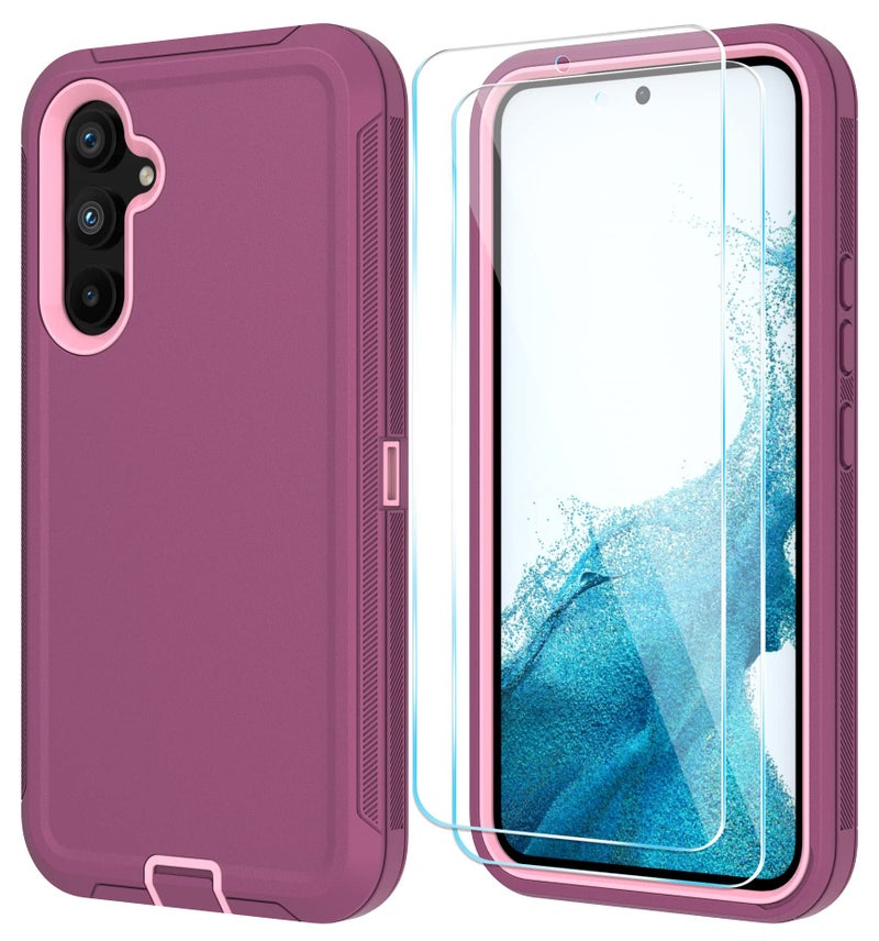 Qinmay Phone Case for Samsung Galaxy A54 5G Case with HD Screen Protector, Heavy Duty Shockproof & Dropproof 3-Layer Cover Phone Case for Galaxy A54 (WineRed Pink) - Image 1