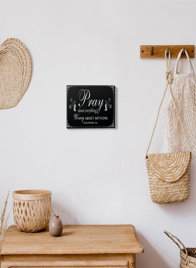 Yulejo Pray About Everything Worry About Nothing Sign Religious Scripture Inspirational Word Plaque Black Bible Verses Plaque Wall Decor Wooden Table Centerpieces Christmas Decorations, 7.9 x 5.1 Inch - Image 5