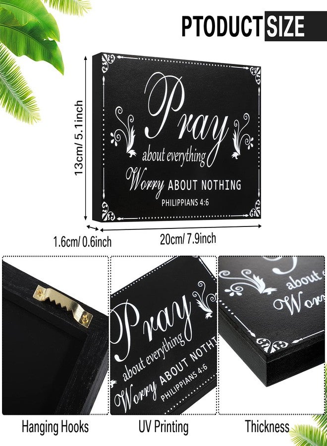 Yulejo Pray About Everything Worry About Nothing Sign Religious Scripture Inspirational Word Plaque Black Bible Verses Plaque Wall Decor Wooden Table Centerpieces Christmas Decorations, 7.9 x 5.1 Inch - Image 2