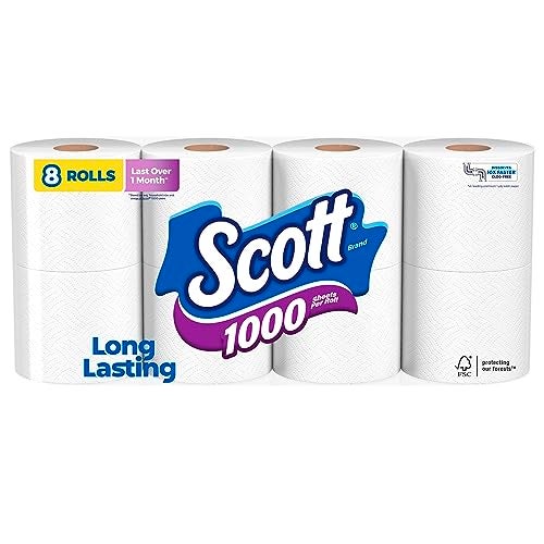 Scott 1000 Sheets Per Roll, 8 Toilet Paper Rolls, Bath Tissue - Image 1