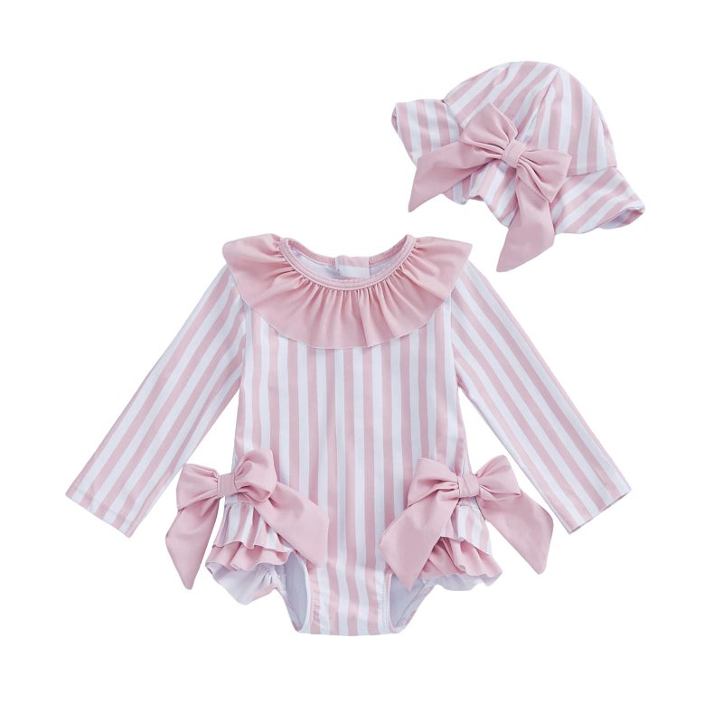 ZyHwShine Baby Girl Swimsuit Long Sleeve One Piece Swimsuit Romper with Hat Baby Girl Bathing Suit Infant Beach Rash Guard (Pink, 3-6 Months) - Image 4