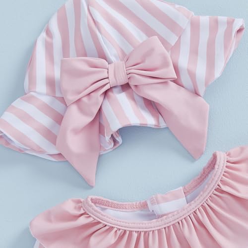 ZyHwShine Baby Girl Swimsuit Long Sleeve One Piece Swimsuit Romper with Hat Baby Girl Bathing Suit Infant Beach Rash Guard (Pink, 3-6 Months) - Image 2