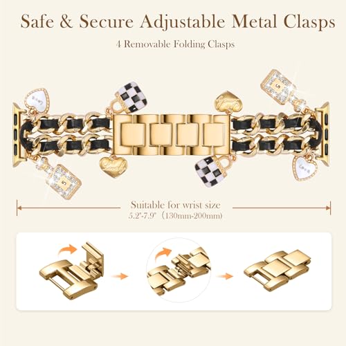 DaQin Stylish Metal Band Compatible with Apple Watch Band for Women 44mm 42mm 45mm 46mm,Pretty Chain Replacement Strap with Apple Watch Accessories Charms for iWatch Series 11 10 9 8 7 6 5 4 3 2 SE - Image 5