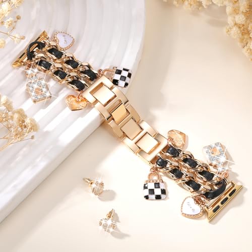 DaQin Stylish Metal Band Compatible with Apple Watch Band for Women 44mm 42mm 45mm 46mm,Pretty Chain Replacement Strap with Apple Watch Accessories Charms for iWatch Series 11 10 9 8 7 6 5 4 3 2 SE - Image 4