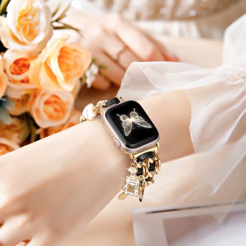 DaQin Stylish Metal Band Compatible with Apple Watch Band for Women 44mm 42mm 45mm 46mm,Pretty Chain Replacement Strap with Apple Watch Accessories Charms for iWatch Series 11 10 9 8 7 6 5 4 3 2 SE - Image 3