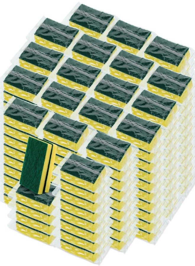 Maxcheck 240 Pcs Individually Wrapped Sponge Dishwashing Sponge Bulk Non Scratch Scouring Pad Kitchen Scrub Sponges for Household Cleaning Rental Dishes Hotel Apartment Car (Yellow, Green) - Image 1