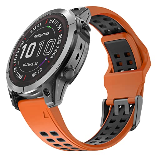 OVERSTEP Compatible with Garmin Fenix 7X Band, 26mm Quick Release Silicone Strap for Fenix 6X/Fenix 6X Pro/Fenix 5X/Fenix 5X Plus/Fenix 3/Fenix 3 HR Smartwatch (Orange-Black) - Image 1