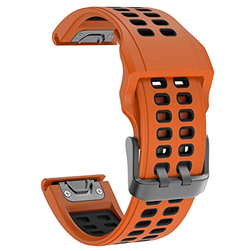 OVERSTEP Compatible with Garmin Fenix 7X Band, 26mm Quick Release Silicone Strap for Fenix 6X/Fenix 6X Pro/Fenix 5X/Fenix 5X Plus/Fenix 3/Fenix 3 HR Smartwatch (Orange-Black) - Image 2