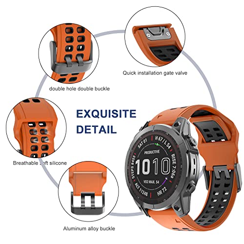 OVERSTEP Compatible with Garmin Fenix 7X Band, 26mm Quick Release Silicone Strap for Fenix 6X/Fenix 6X Pro/Fenix 5X/Fenix 5X Plus/Fenix 3/Fenix 3 HR Smartwatch (Orange-Black) - Image 3